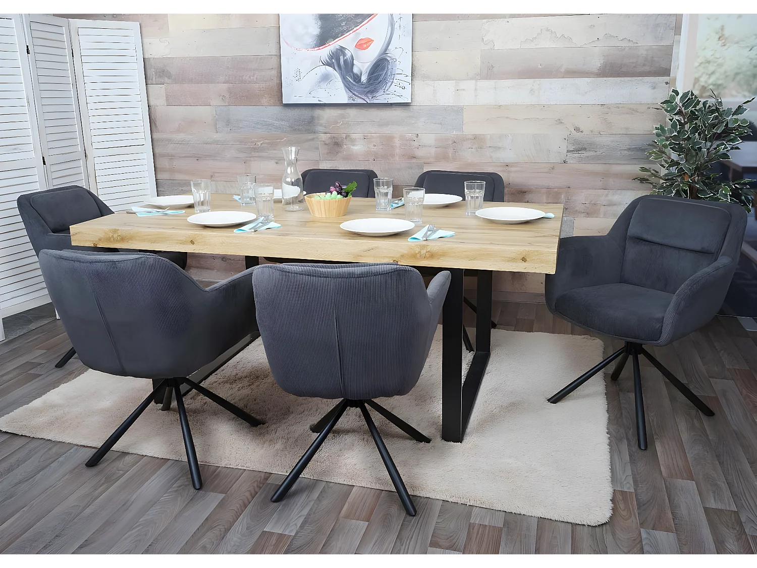 Lot de 2 chaises de salle à manger HWC-K33 - chaise de cuisine - pivotante Auto-Position - tissu/textile - gris corde