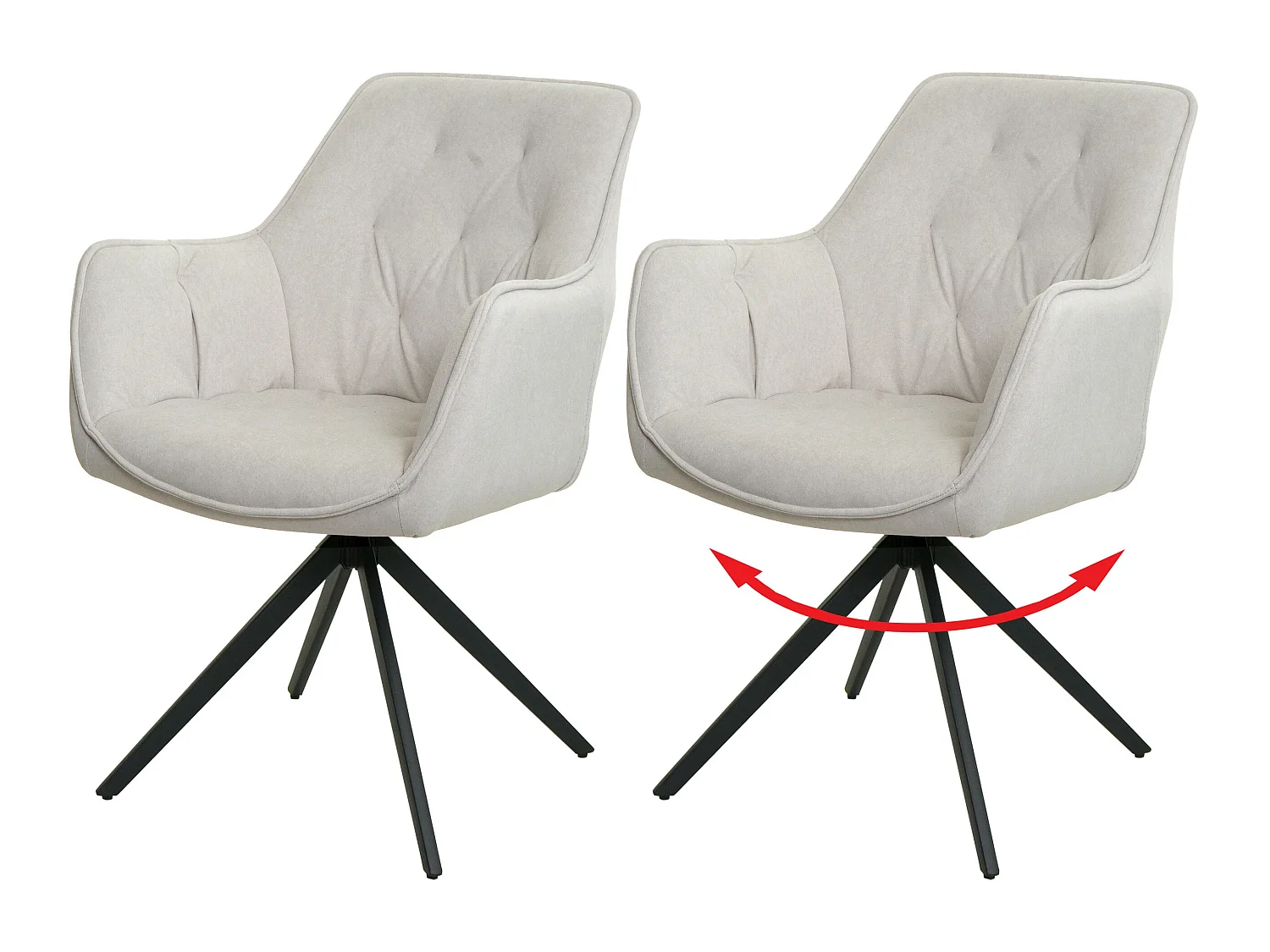 Lot de 2 chaises de salle à manger HWC-L80, chaise de cuisine rembourrée chaise avec accoudoirs, pivotante, métal tissu/texti
