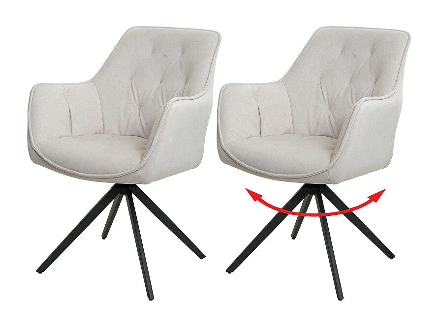 Lot de 2 chaises de salle à manger HWC-L80, chaise de cuisine rembourrée chaise avec accoudoirs, pivotante, métal tissu/texti