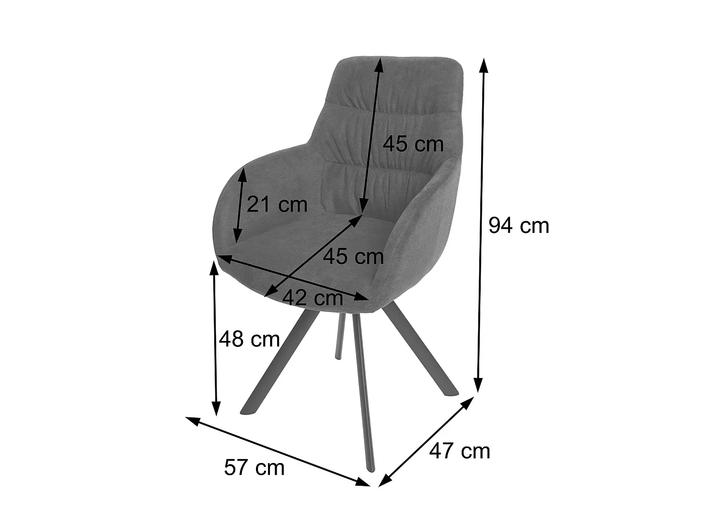 Chaise de salle à manger HWC-J69 chaise avec accoudoir, pivotante Auto-Position, velours ~ anthracit