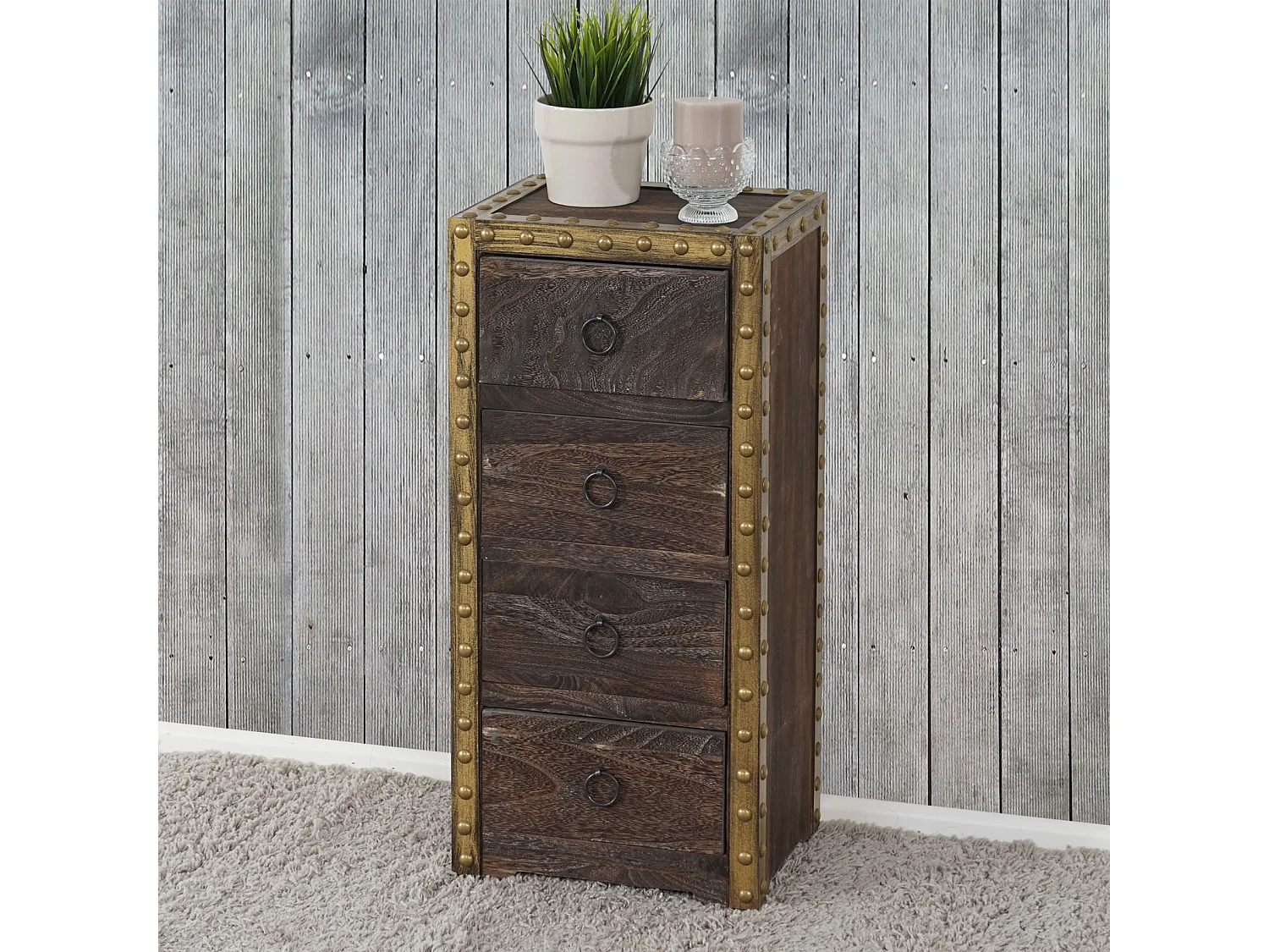 Commode Duran, commode à tiroirs, armoire, 4 tiroirs, style shabby, vintage 70x33x26cm - marron