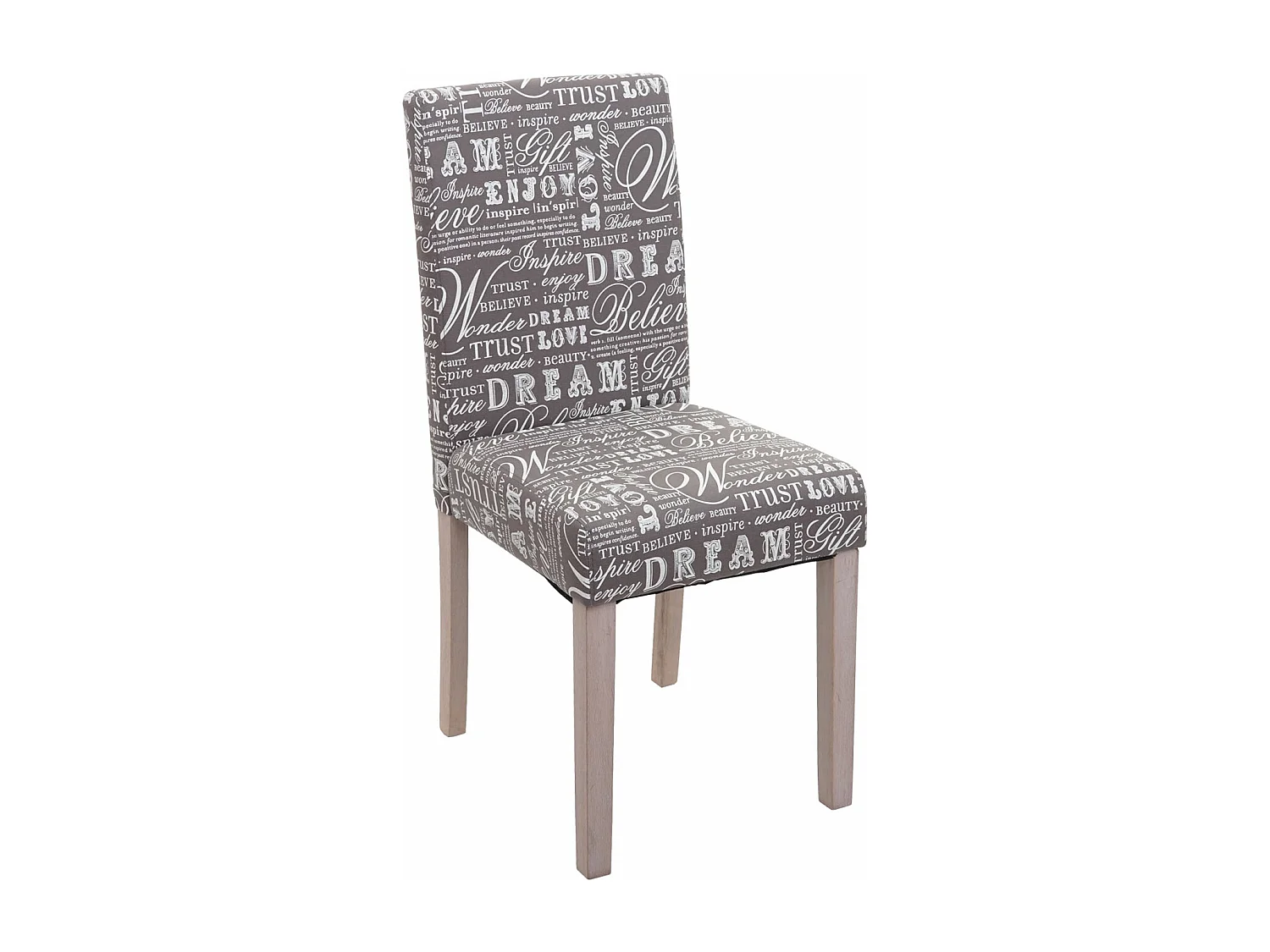 2x Chaise de salle à manger Littau, Chaise de cuisine - Textile avec écriture, Gris - Chêne