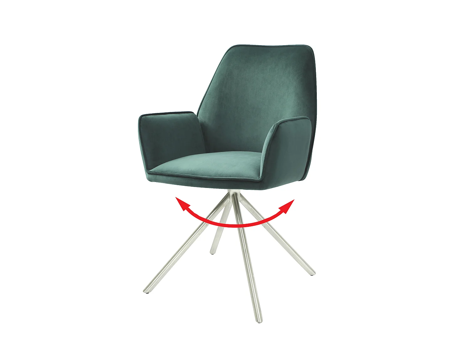 Chaise de salle à manger HWC-G67, chaise de cuisine avec accoudoirs, pivotante velours ~ vert, inox