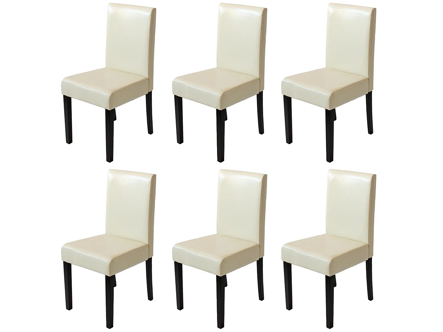 Lot de 6 chaises de séjour Littau, simili-cuir, crème, pieds foncés