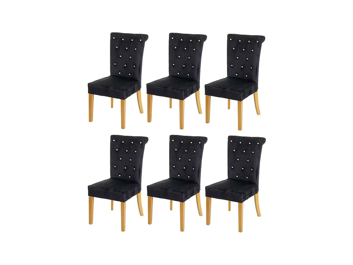 Lot de 6 chaises de salle à manger HWC-D22, chaise de cuisine, rivets velours ~ noir, pieds dorés