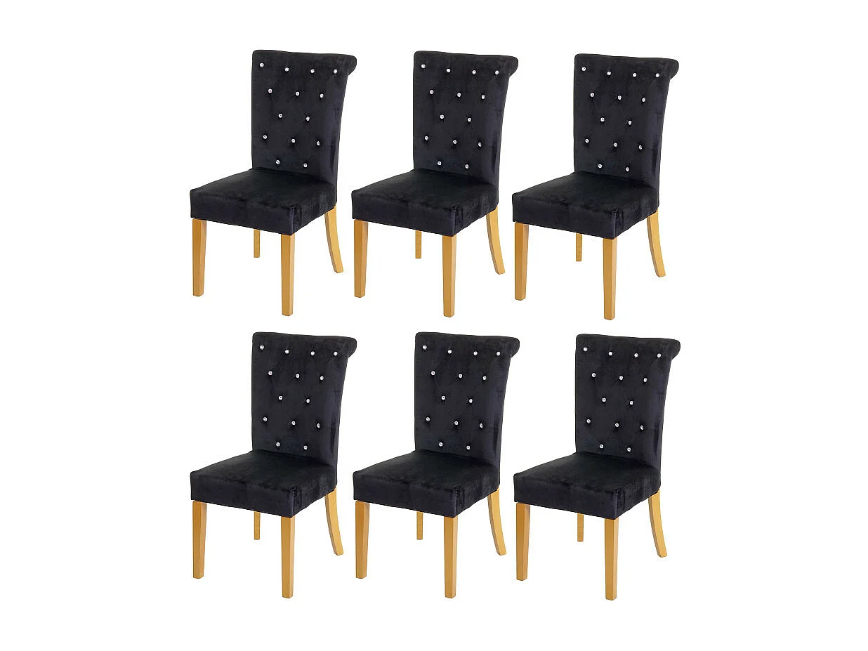 Lot de 6 chaises de salle à manger HWC-D22, chaise de cuisine, rivets velours ~ noir, pieds dorés