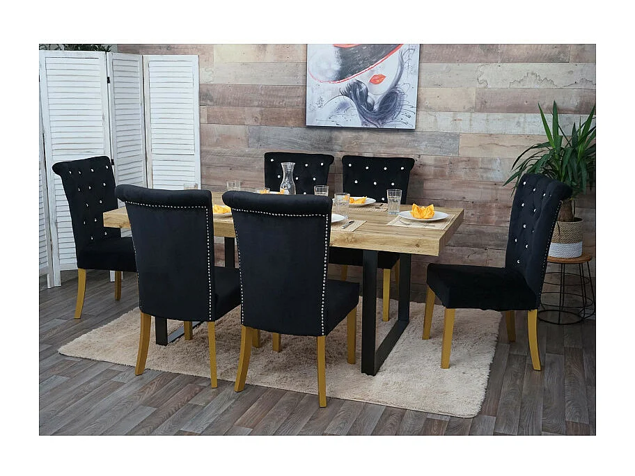 Lot de 6 chaises de salle à manger HWC-D22, chaise de cuisine, rivets velours ~ noir, pieds dorés