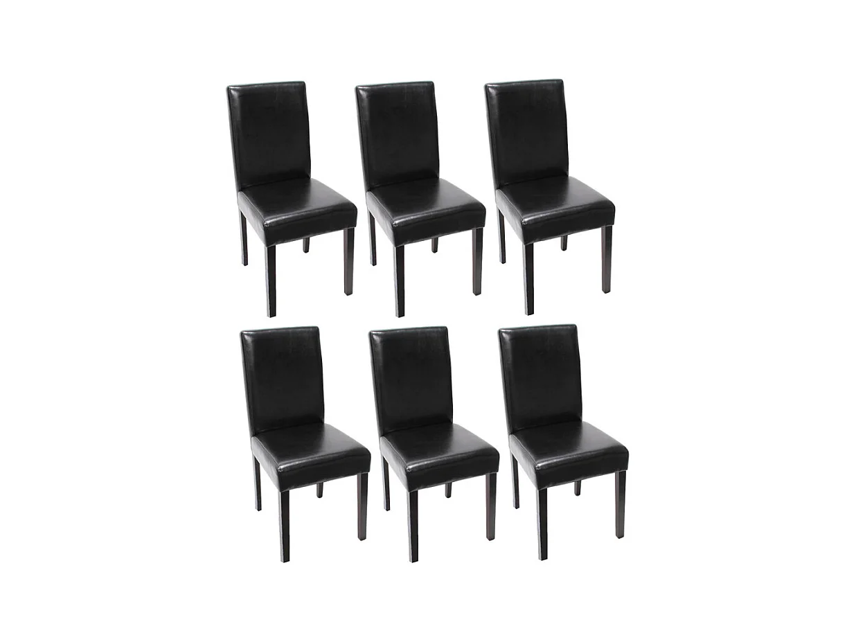 Lot de 6 chaises de séjour Littau, cuir noir, pieds foncés
