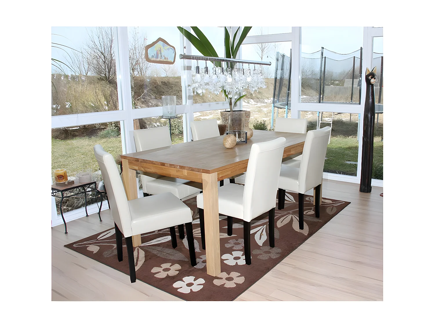 Lot de 2 chaises de salle à manger Littau, cuir, crème, pieds foncés