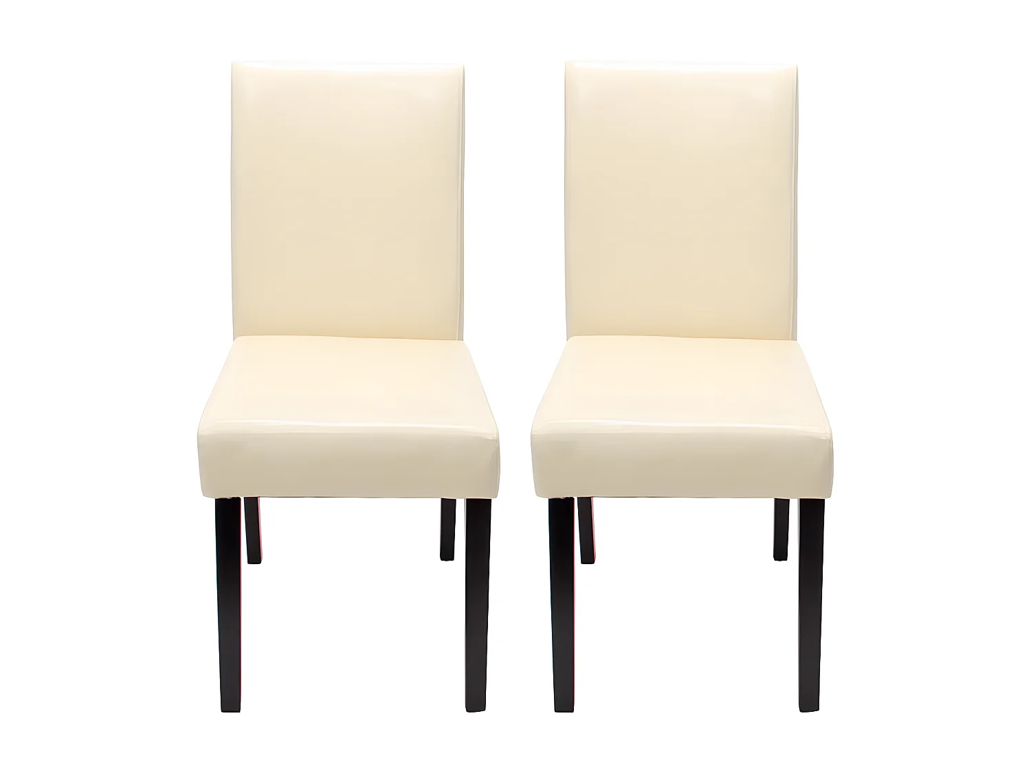 Lot de 2 chaises de salle à manger Littau, cuir, crème, pieds foncés