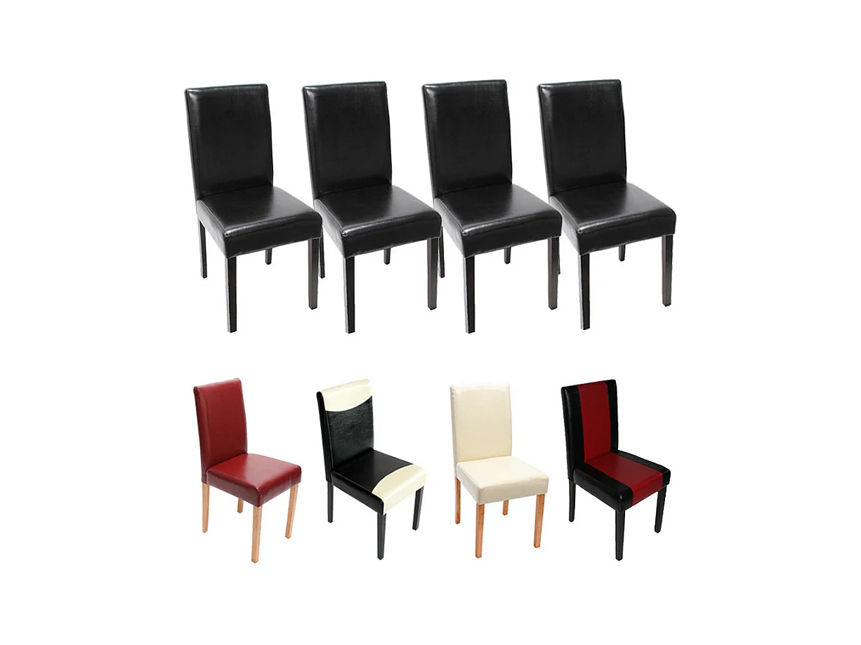 Lot de 4 chaises de séjour Littau, cuir reconstitué, noir, pieds foncés