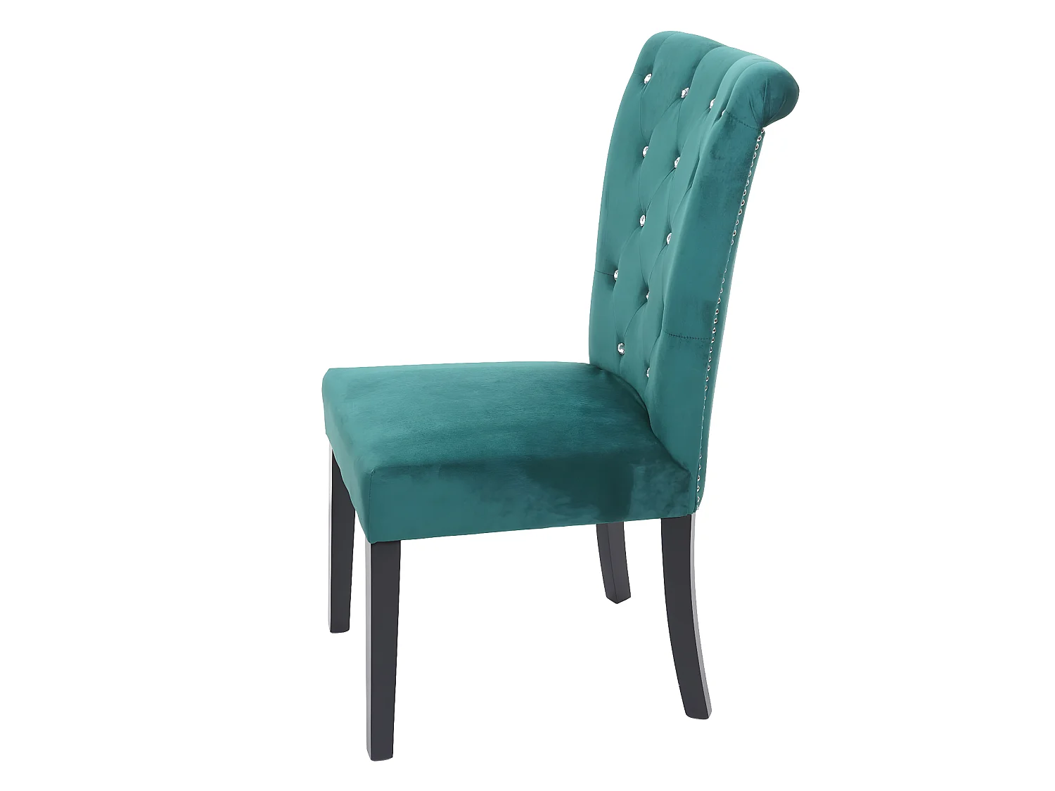 Chaise à  manger HWC-D22, chaise de cuisine, velours riveté - vert foncé, pieds noirs