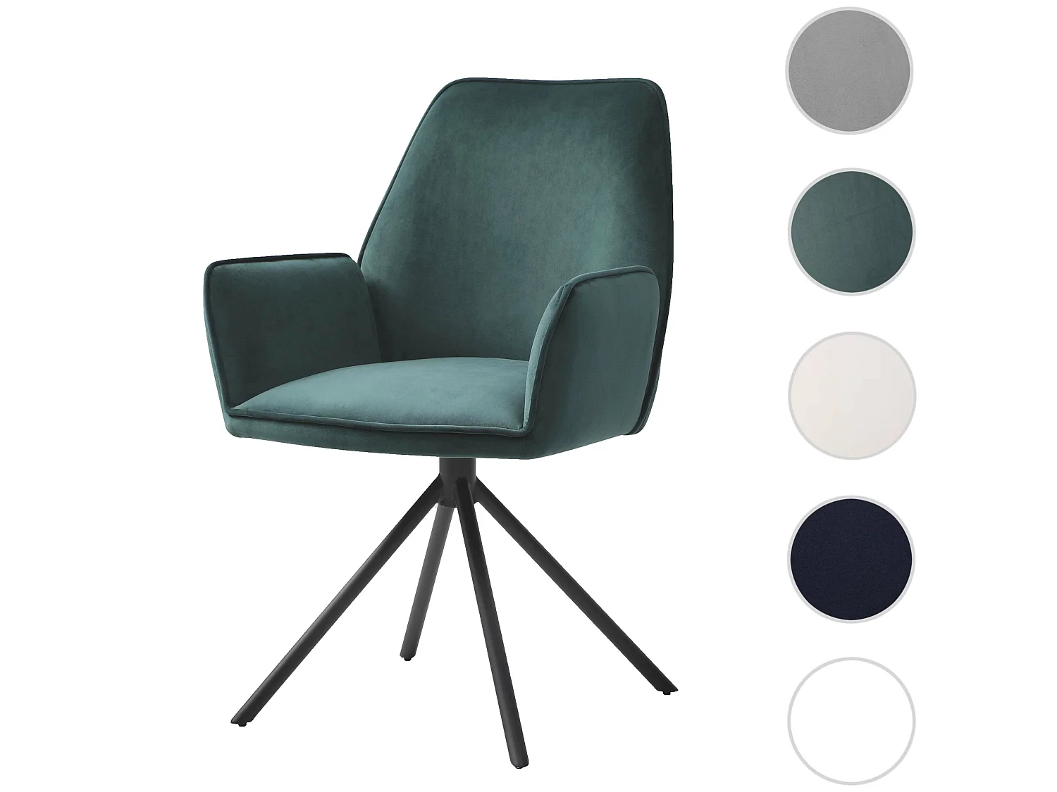 Chaise de salle à manger HWC-G67, chaise de cuisine, pivotante, auto-position - velours, vert