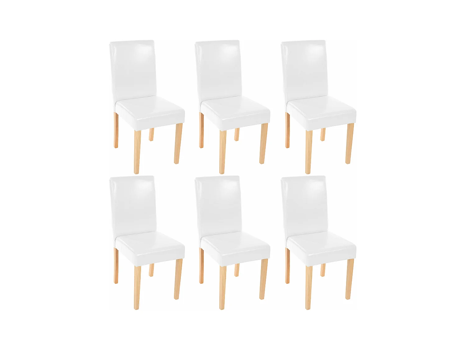 Lot de 6 chaises de séjour Littau, cuir  blanc, pieds clairs