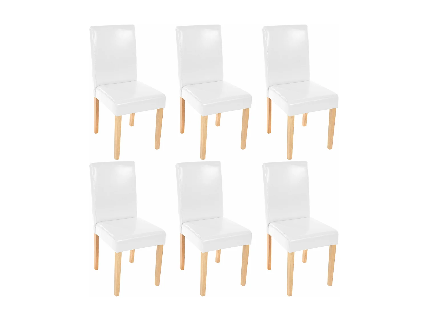 Lot de 6 chaises de séjour Littau, cuir  blanc, pieds clairs