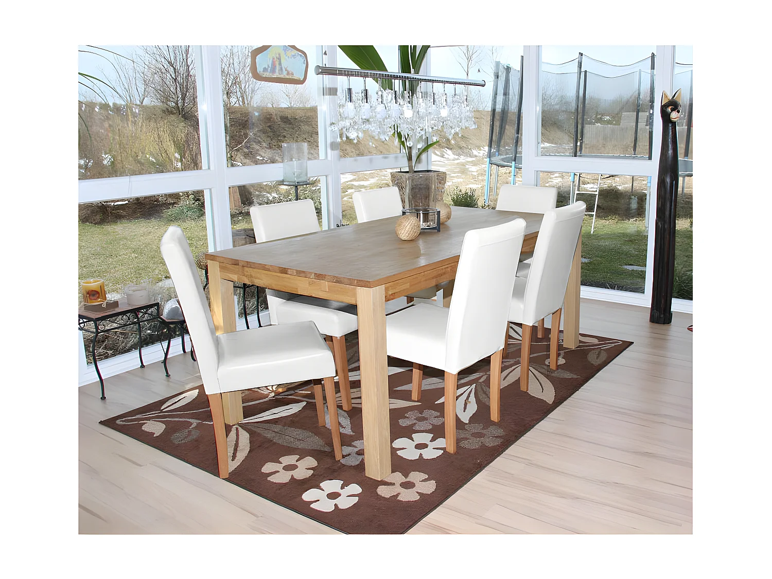 Lot de 6 chaises de séjour Littau, cuir  blanc, pieds clairs