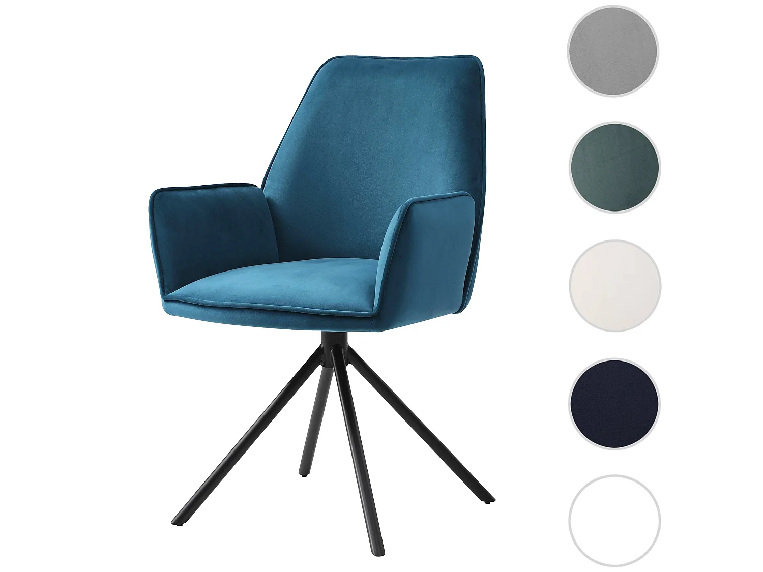 Chaise de salle à manger HWC-G67, chaise de cuisine, pivotante, auto-position - velours, bleu turquoise