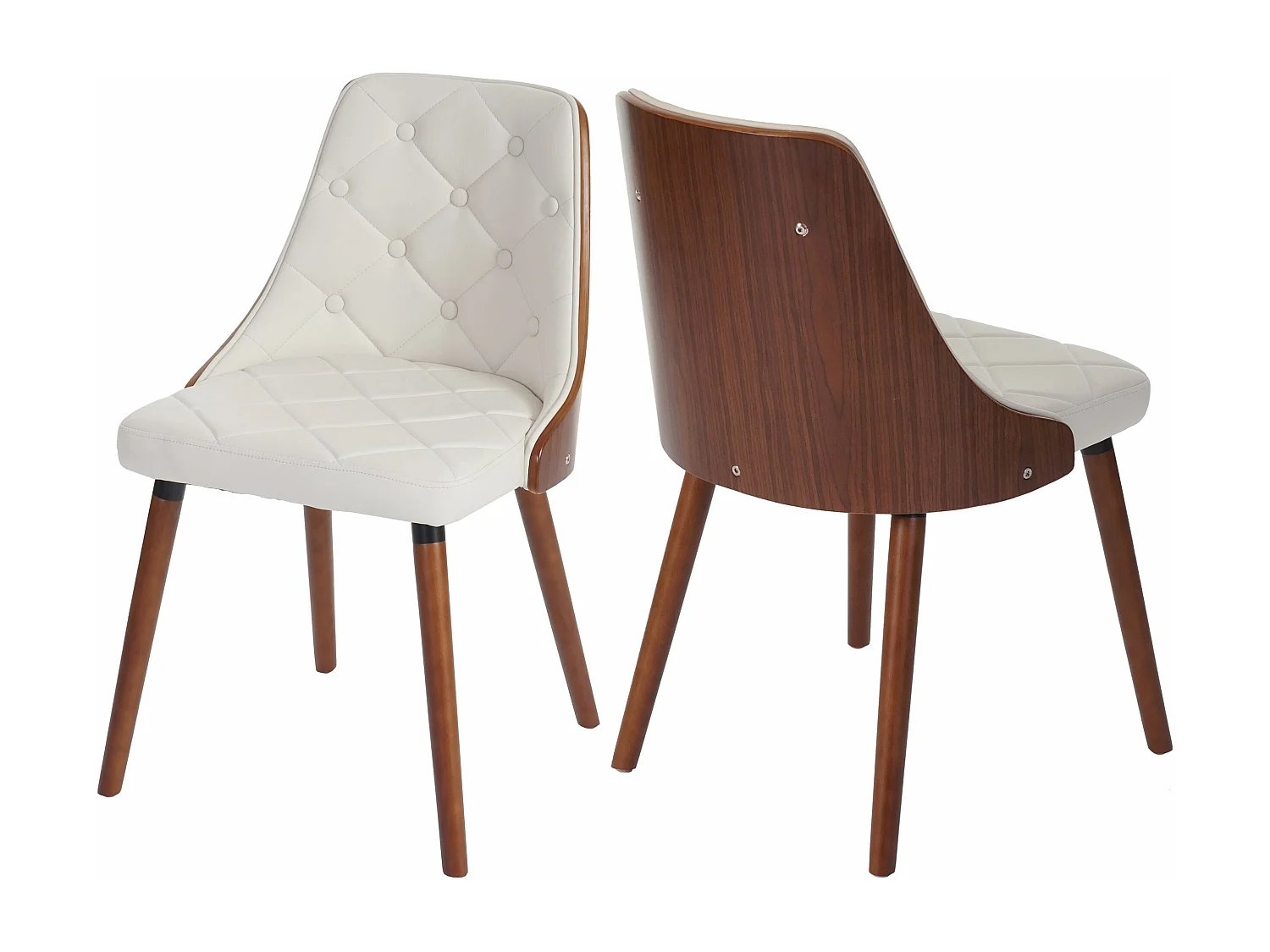 2x Chaises de Salle à Manger HWC-A75, pour visiteurs, bois courbé design Noyer - Similicuir blanc