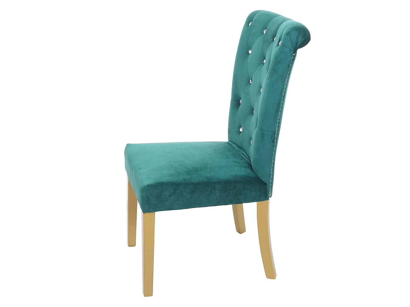 Chaise de salle à  manger HWC-D22, chaise de cuisine, velours riveté - vert foncé, pieds dorés