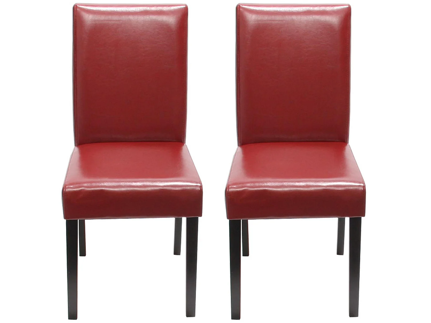 Lot de 2 chaises de séjour Littau, cuir reconstitué rouge, pieds foncés