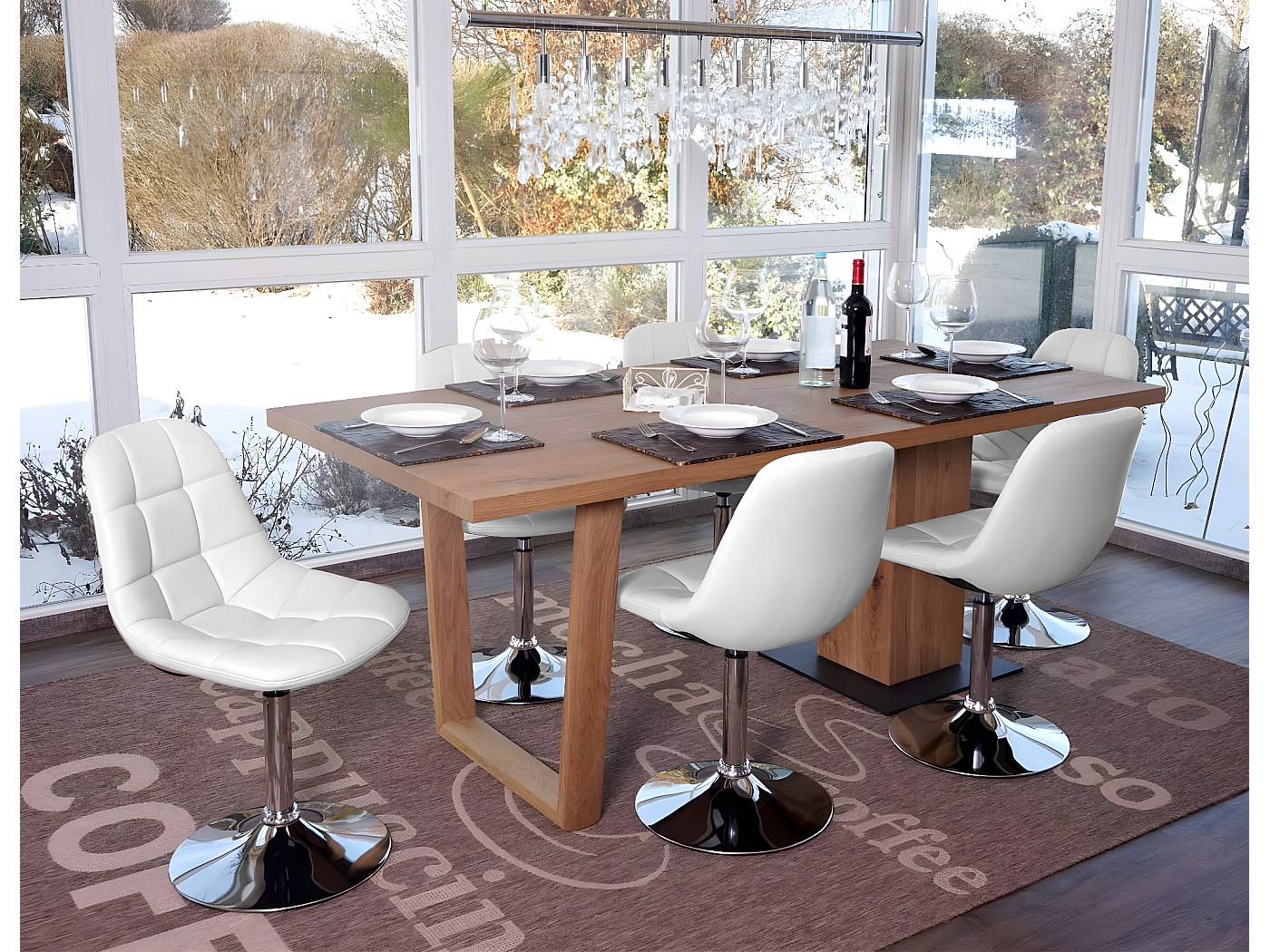 Set 6x Sedie Con Seduta Girevole HWC-J69 Velluto Senza Braccioli Rosa - Foto 13