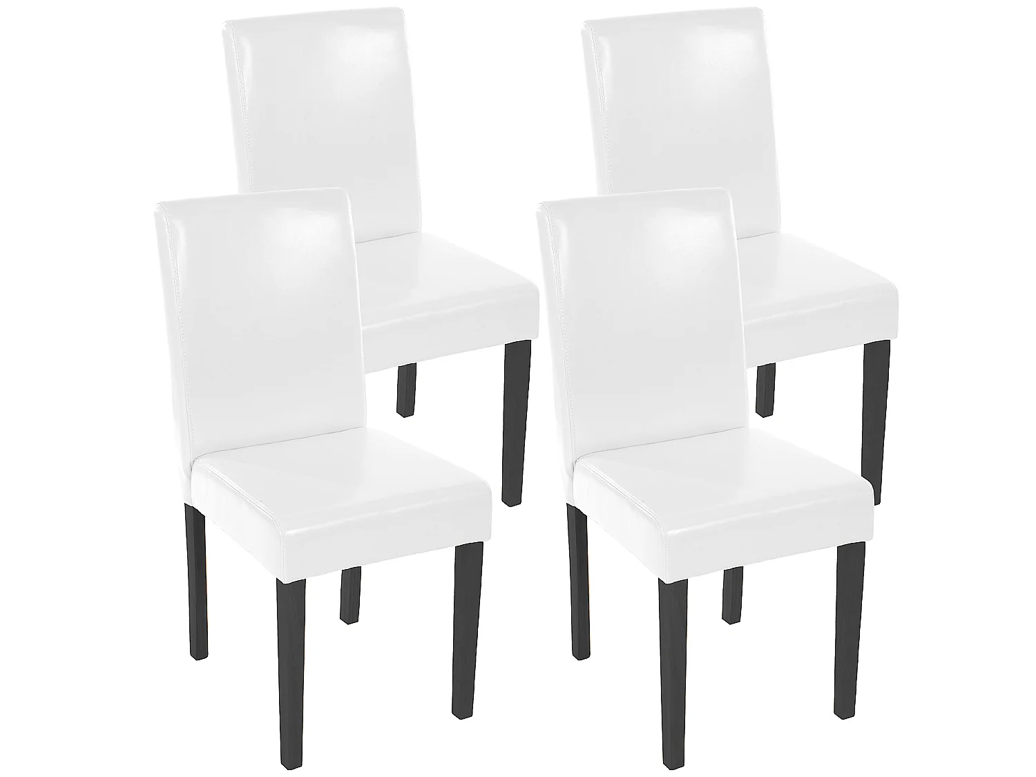 Mendler Set 4 Sedie Littau In Ecopelle Avorio | Sala Da Pranzo Con Gambe In Legno Massello E Schienale Alto