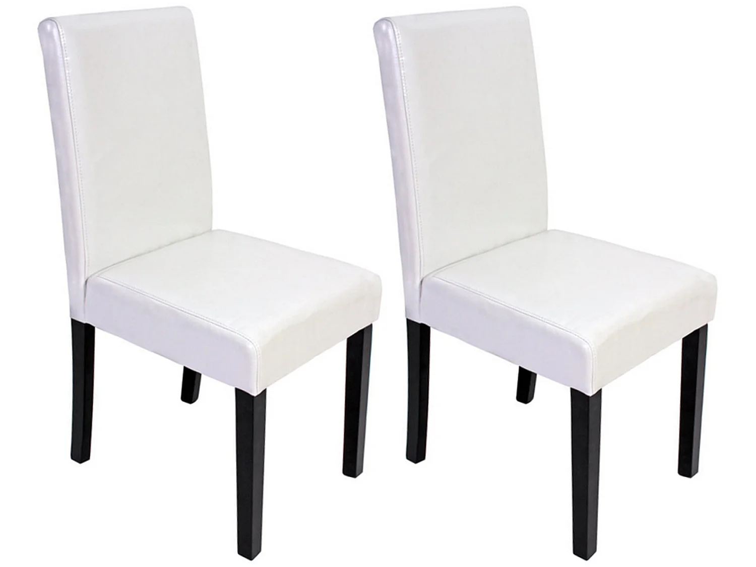 Lot de 2 chaises de séjour Littau, cuir reconstitué blanc, pieds foncés