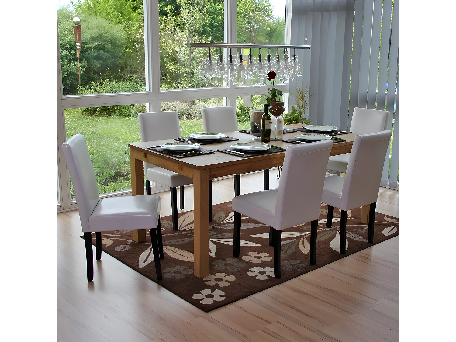 Lot de 2 chaises de séjour Littau, cuir reconstitué blanc, pieds foncés