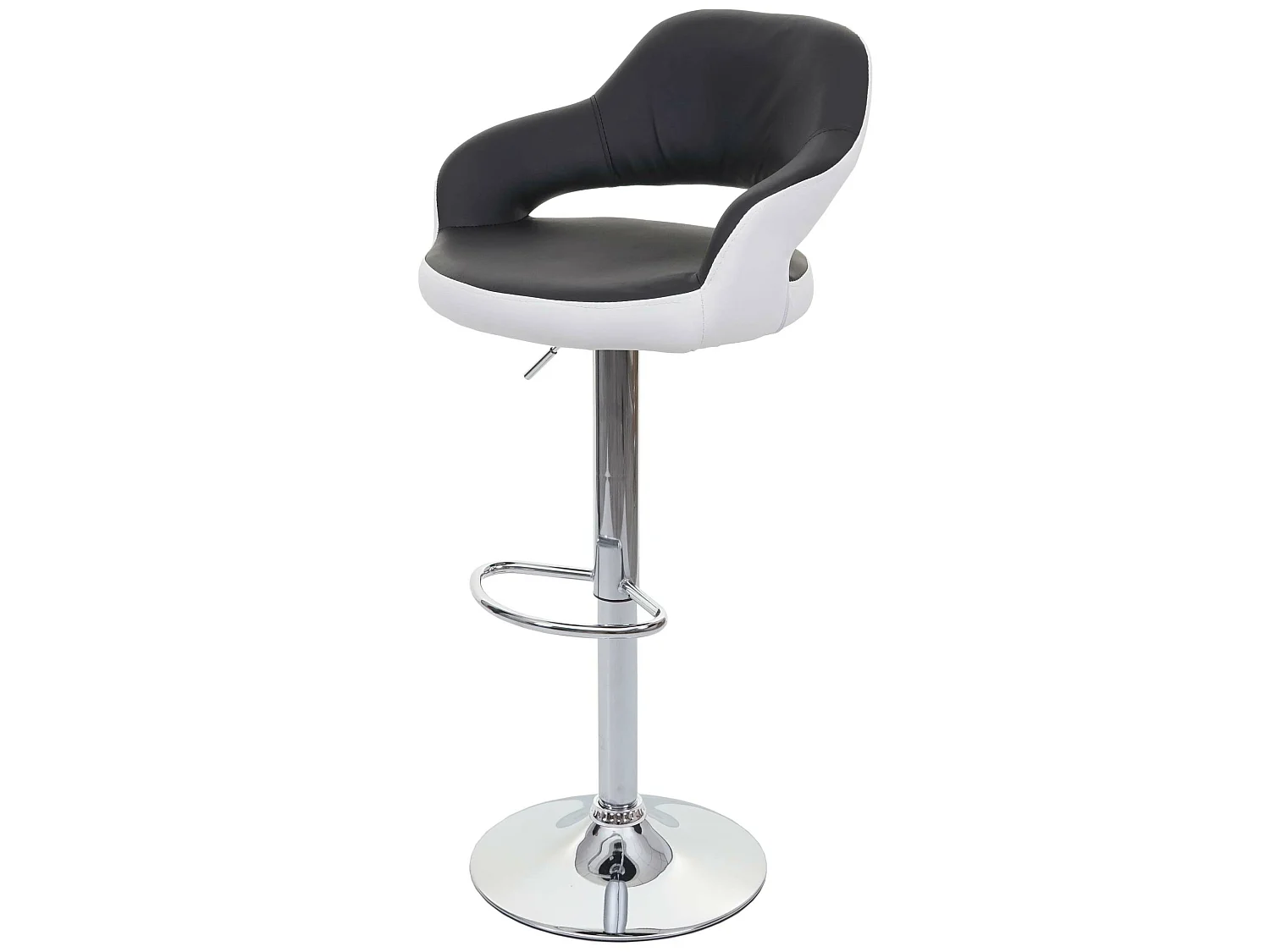 Tabouret de bar HWC-F16, tabouret pivotant, avec dossier simili cuir ~ noir-blanc