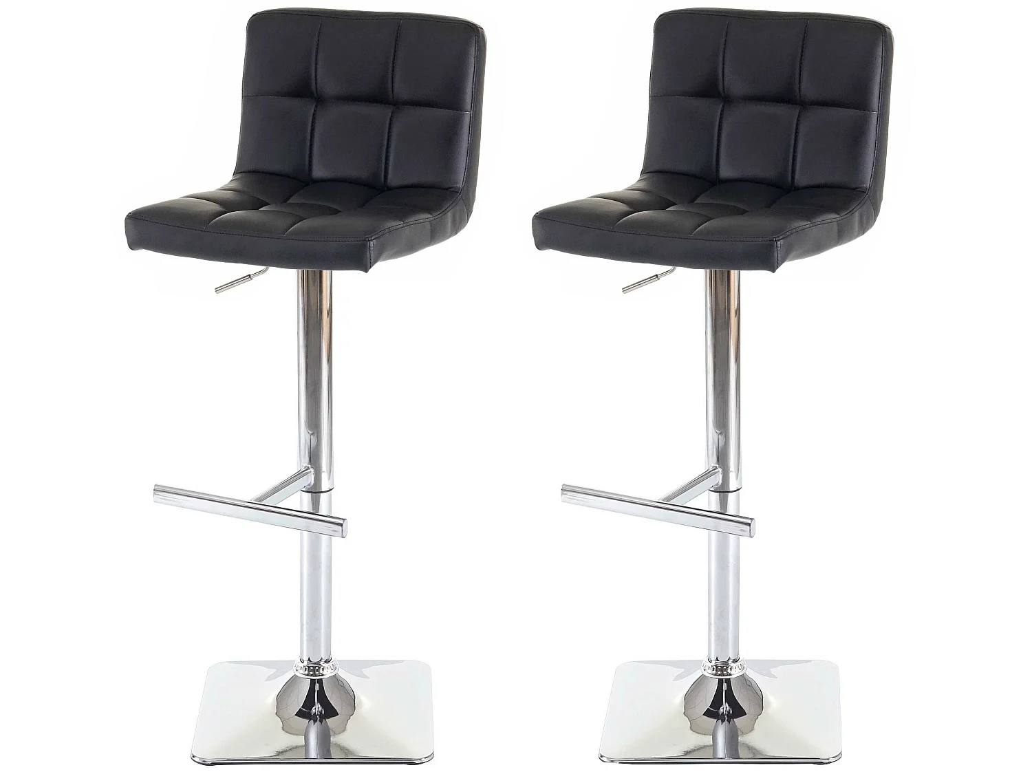 2x tabouret de bar Kavala, chaise bar/comptoir, avec dossier - noir, similicuir, pied en acier chromé