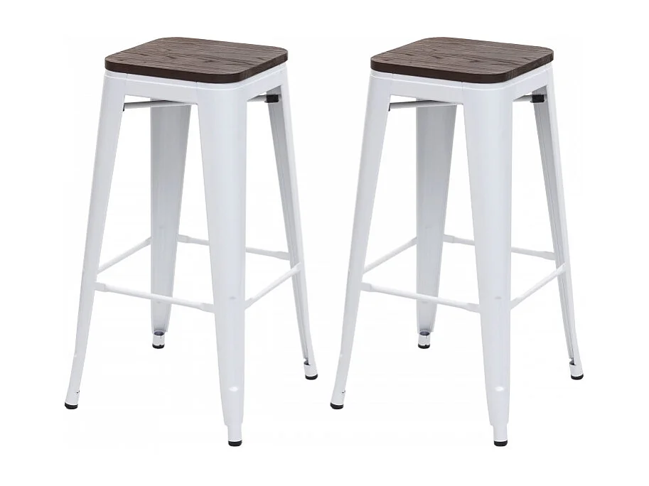 2x Tabouret de bar HWC-A73, avec siège en bois, métal, style industriel  - blanc