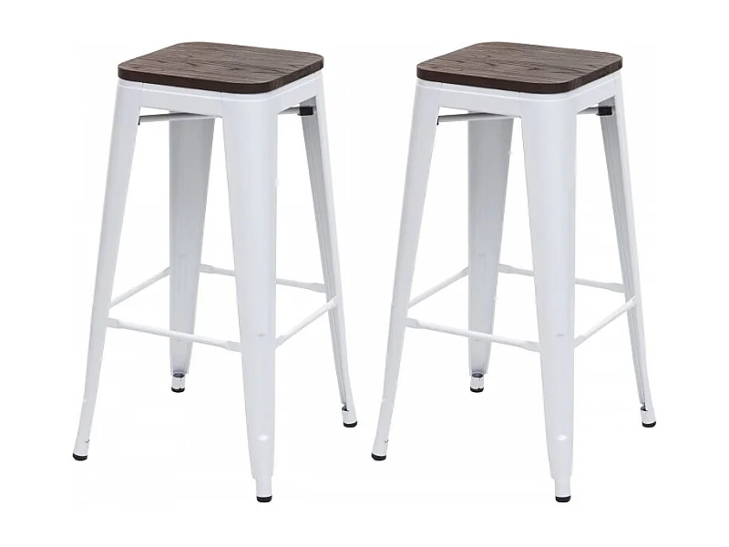 2x Tabouret de bar HWC-A73, avec siège en bois, métal, style industriel  - blanc