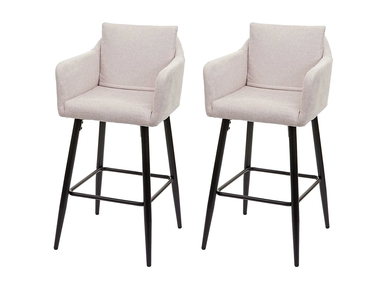 2x Tabouret de bar HWC-H93, tabouret de comptoir, repose-pieds métal - tissu/textile crème-beige