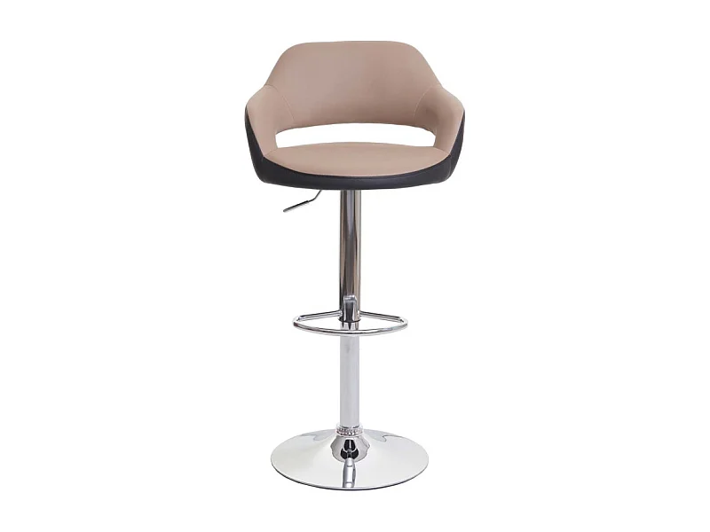 2x Tabouret de bar HWC-F16, tabouret pivotant, avec dossier simili cuir ~ taupe-noir