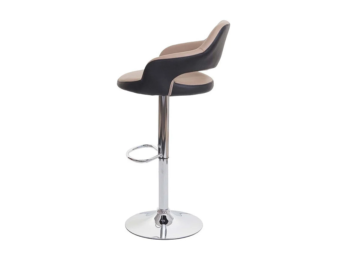 2x Tabouret de bar HWC-F16, tabouret pivotant, avec dossier simili cuir ~ taupe-noir
