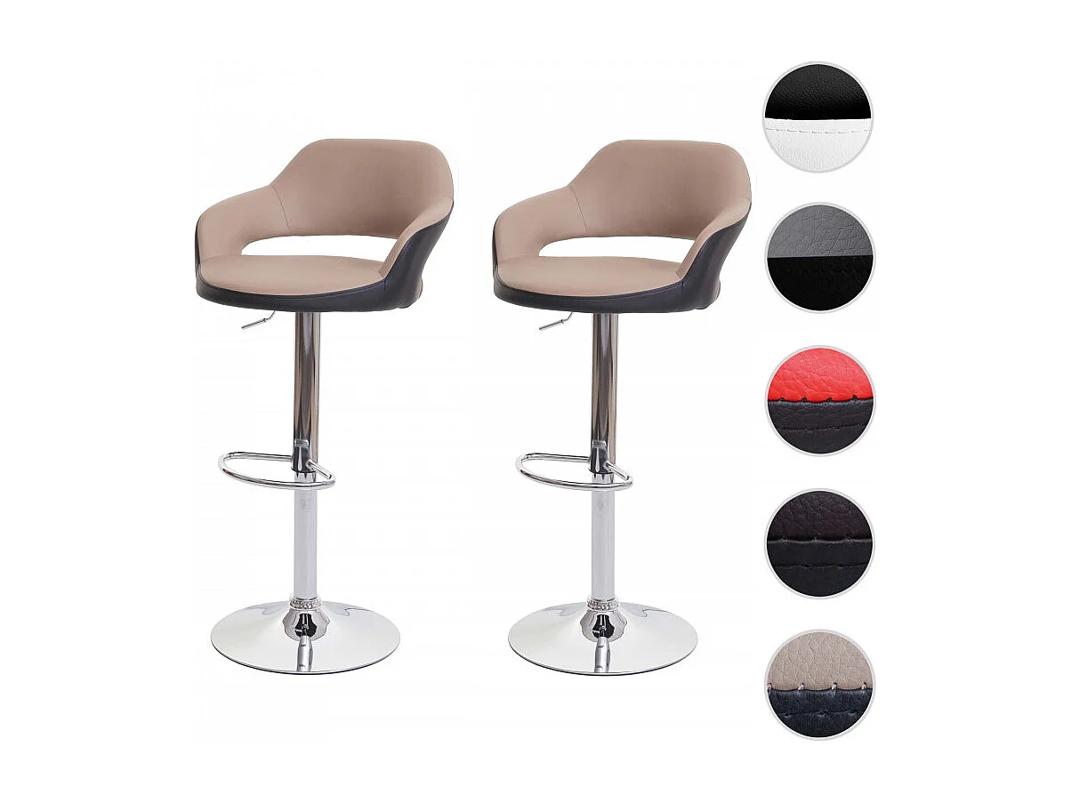 2x Tabouret de bar HWC-F16, tabouret pivotant, avec dossier simili cuir ~ taupe-noir