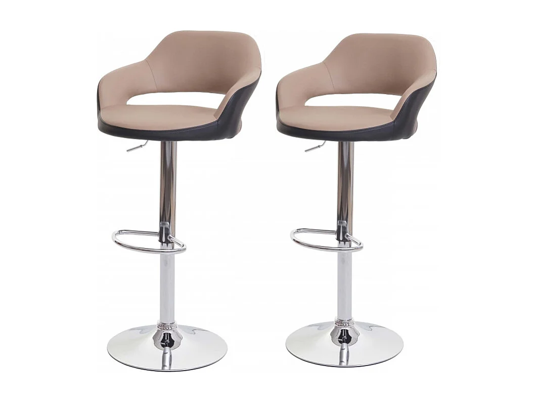 2x Tabouret de bar HWC-F16, tabouret pivotant, avec dossier simili cuir ~ taupe-noir