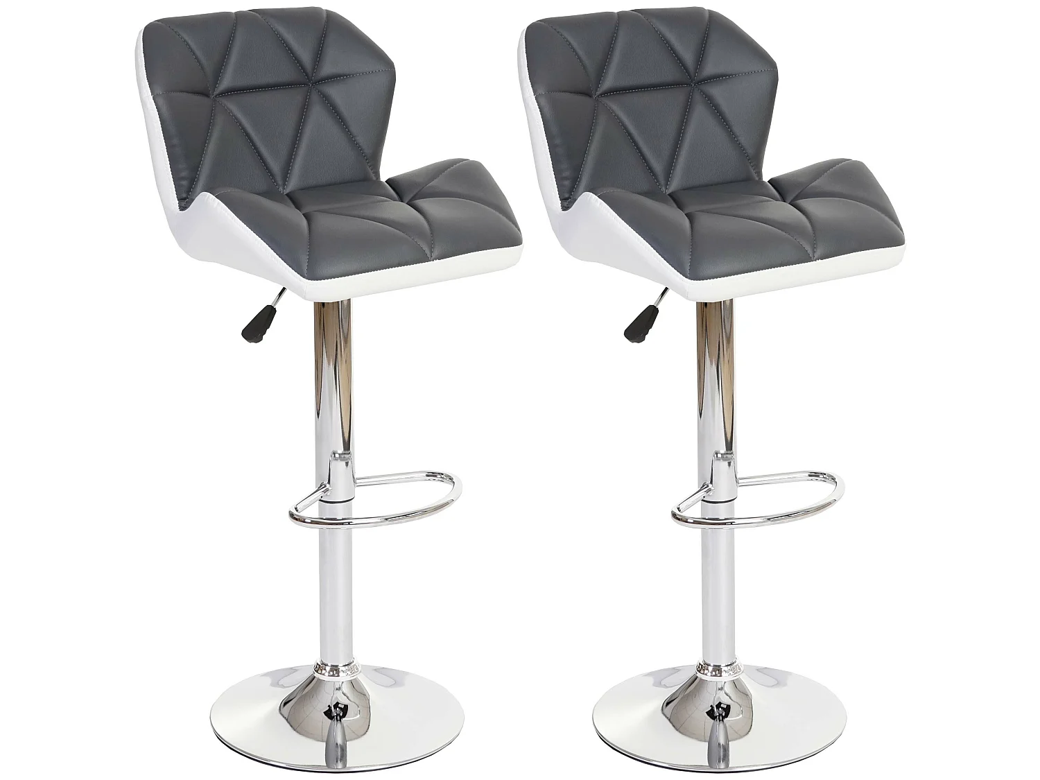 2x tabouret de bar Hamilton, chaise de comptoir, bois, similicuir, rotatif - gris