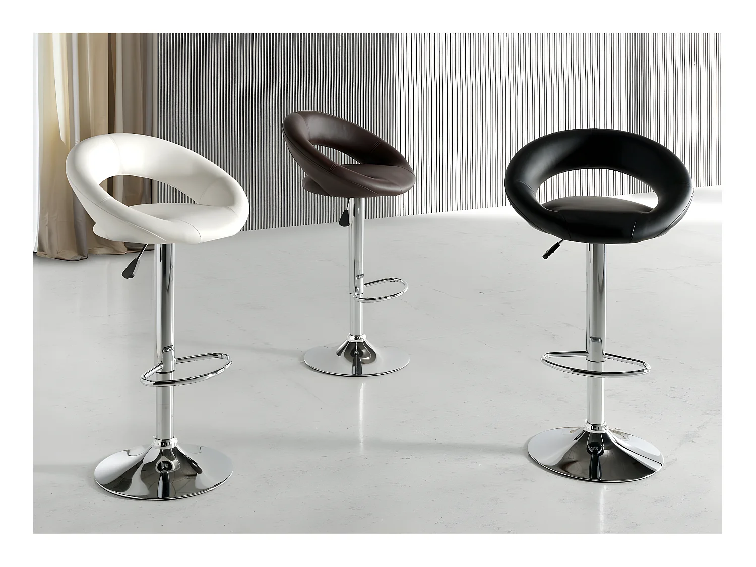 Set de de 2 Taburetes - Polipiel Blanco, 53x47x80/101 cm - REY