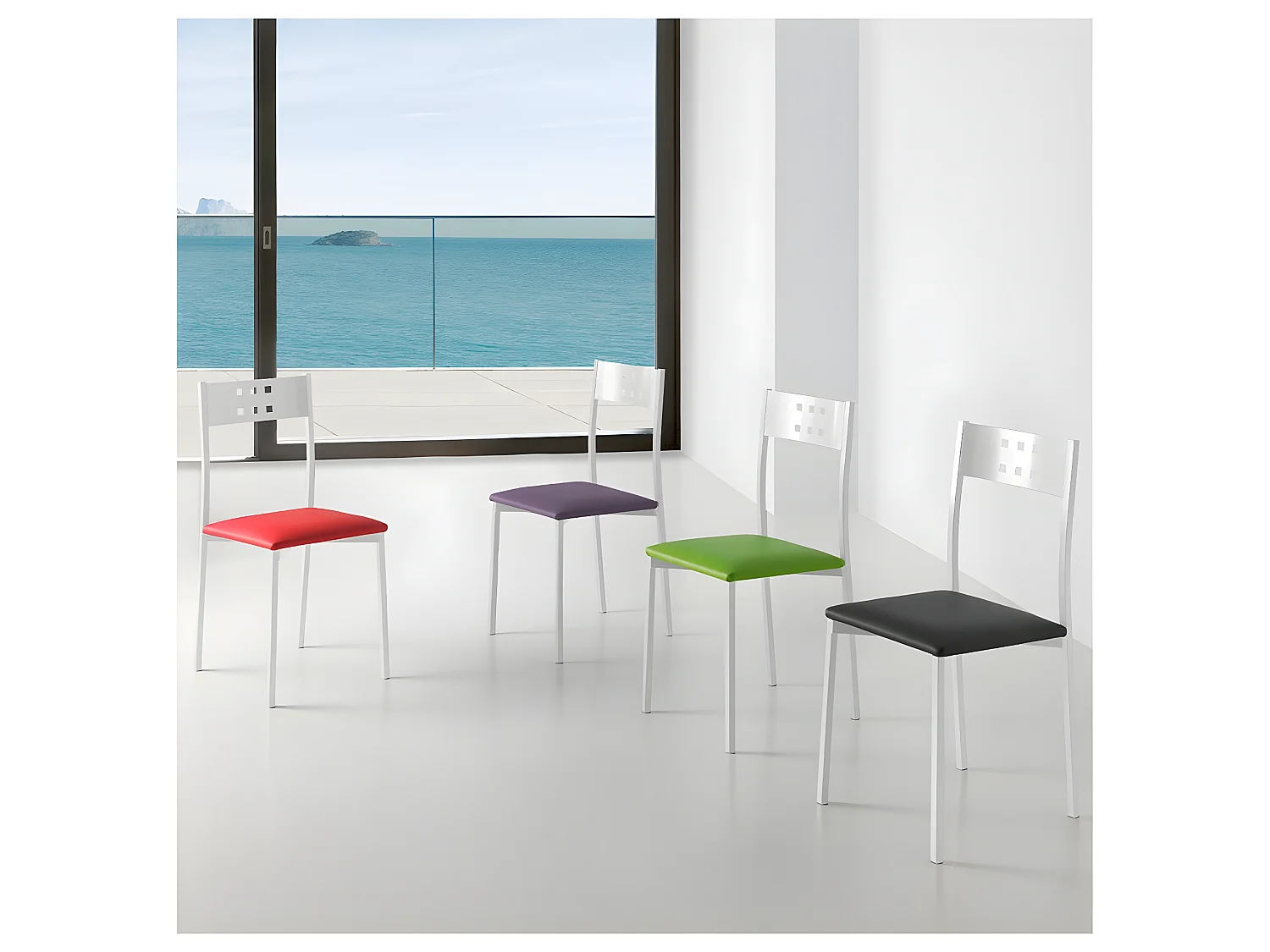 Set de 4 sillas de cocina -  Polipiel Verde, 41x47x86 cm - XARA WHITE