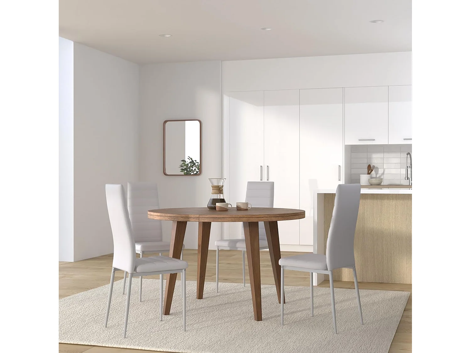 Set de 4 sillas de comedor - Polipiel Blanco, 41x47x98 cm - CLARA