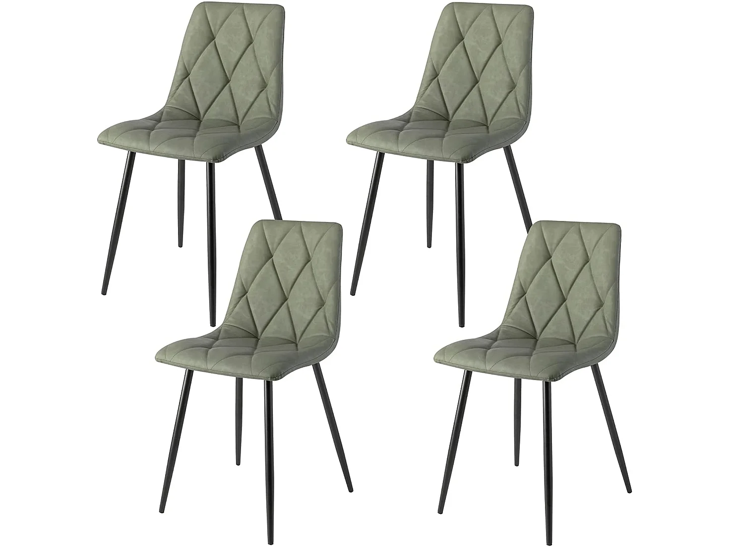 Set de 4 sillas de comedor - Polipiel Verde, 54x45x88 cm -  VA