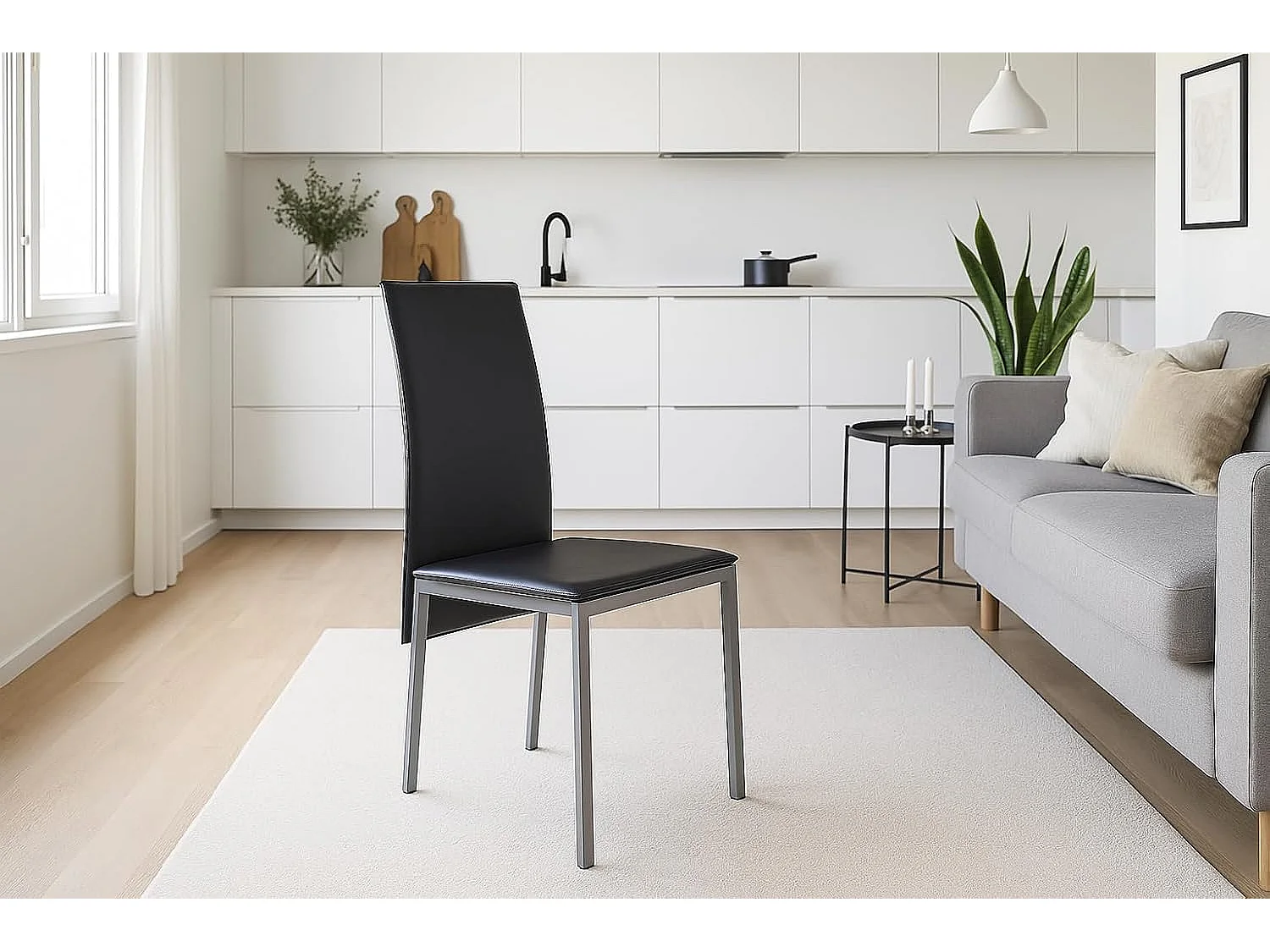 Set de 4 sillas de comedor - Polipiel Negro, 42x51x97 cm - MELBOURNE