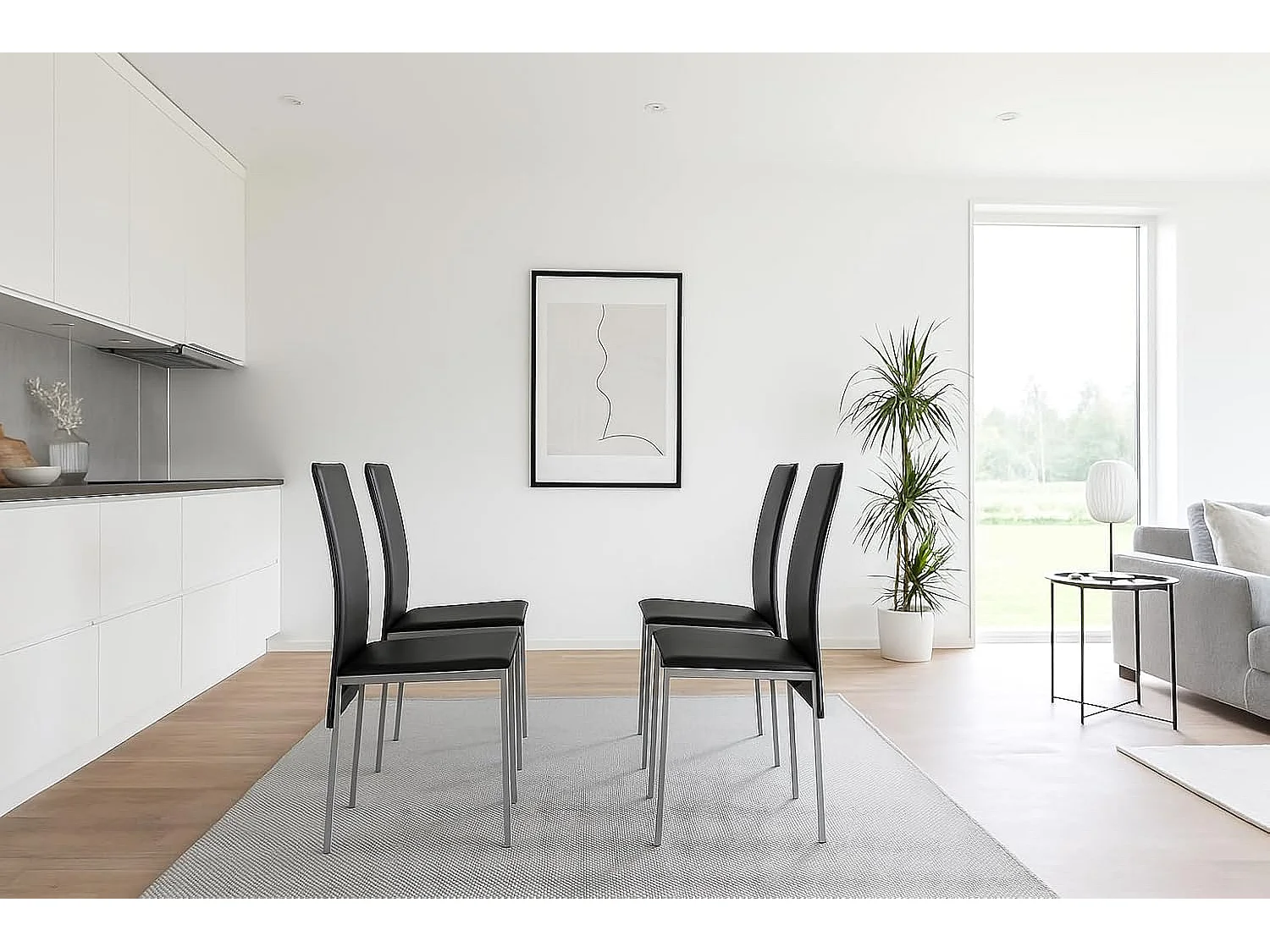 Set de 4 sillas de comedor - Polipiel Negro, 42x51x97 cm - MELBOURNE