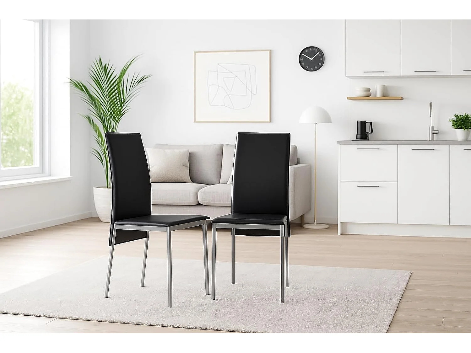 Set de 4 sillas de comedor - Polipiel Negro, 42x51x97 cm - MELBOURNE
