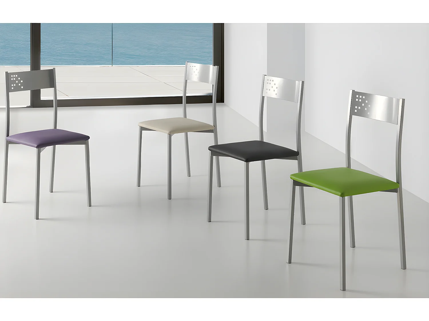 Set de 2 sillas de cocina -  Polipiel Verde, 41x47x86 cm - TABARCA