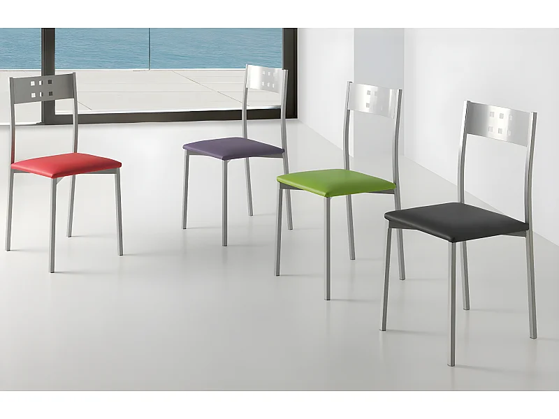 Set de 4 sillas de cocina -  Polipiel Verde, 41x47x86 cm - XARA