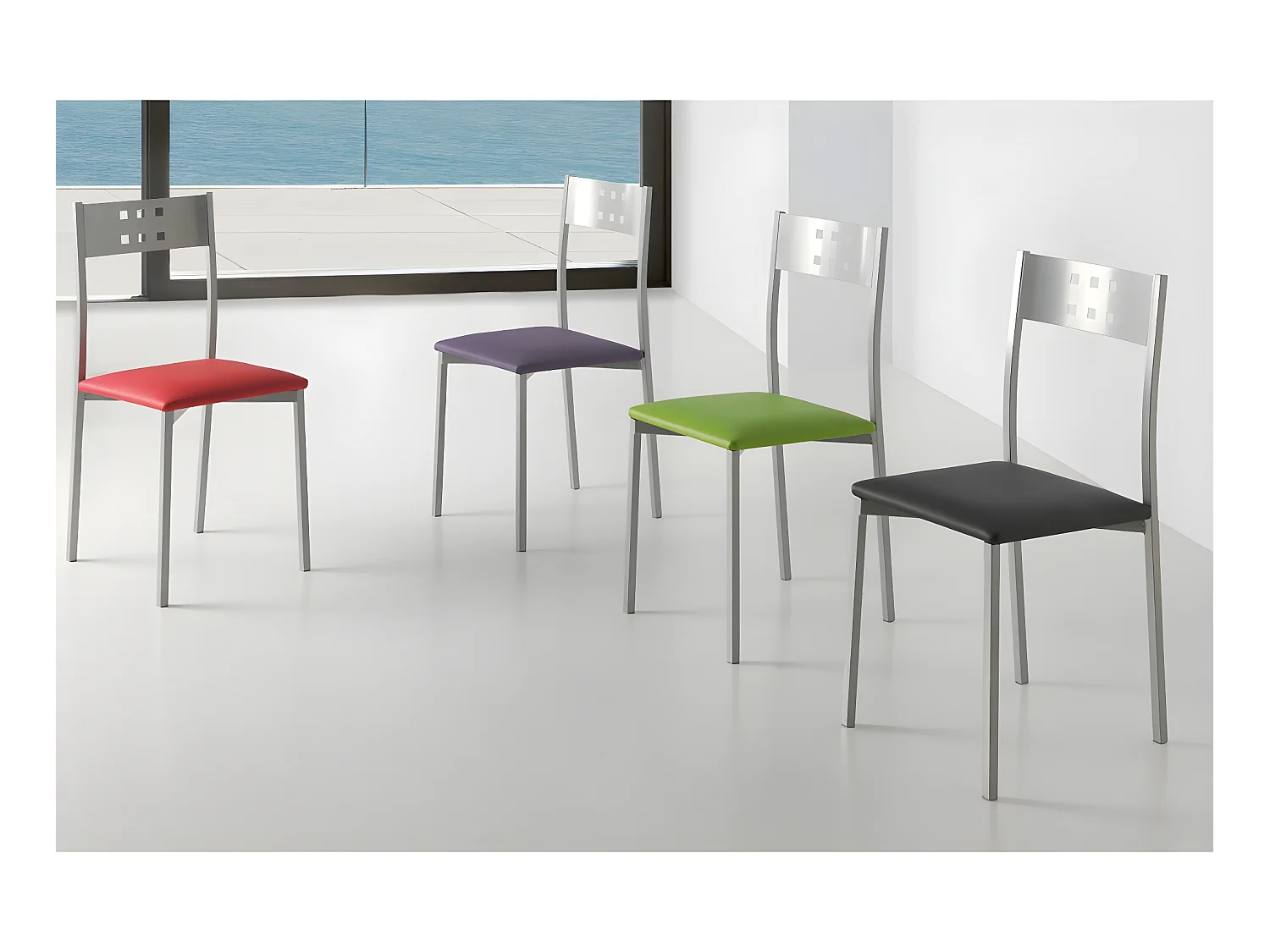 Set de 4 sillas de cocina -  Polipiel Negro, 41x47x86 cm - XARA