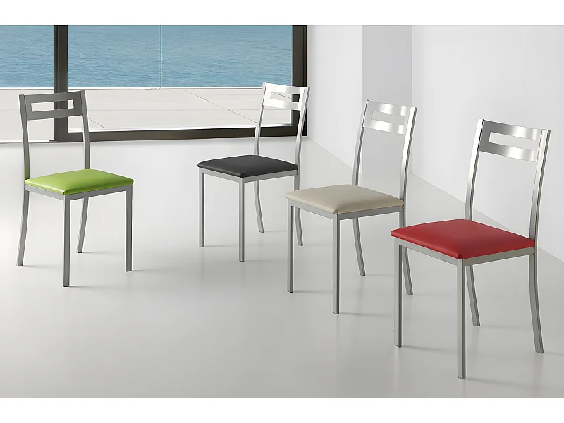 Set de 4 sillas de cocina -  Polipiel Beige, 41x47x86 cm - PAMIS