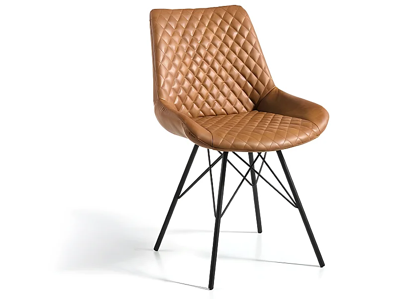 Set de 4 sillas de comedor - Polipiel marrón, 61x50x79 cm - MIGAN